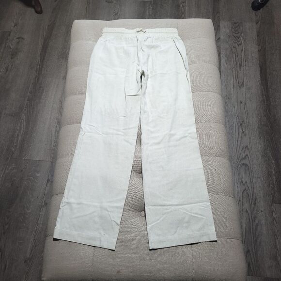 Sapphire Red Linen Blend Cream Pants with Rope Tie Drawstring  Womens Medium - Picture 3 of 11